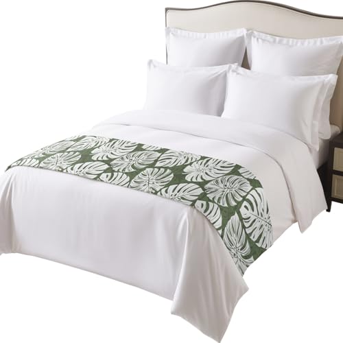 Tropical Palm Leaf Bed Runner - Satin Decorative Scarf for Twin Beds, 71x20"