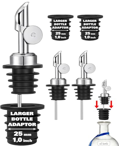 Pafusen 3 Pack Oil Pour Spouts with Adapters - Silver, Dripless, Leak-Free for Olive Oil & Liquor Bottles