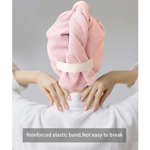 ROLSHOL Microfiber Waffle Hair Towel Wraps for Women - 32x11 Inches, Pink & Grey Pack