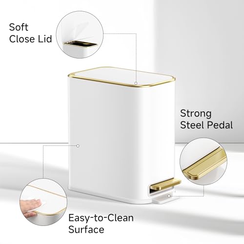 Small Bathroom Trash Can with Lid, 1.3 Gallon Slim Stainless Steel Waste Bin
