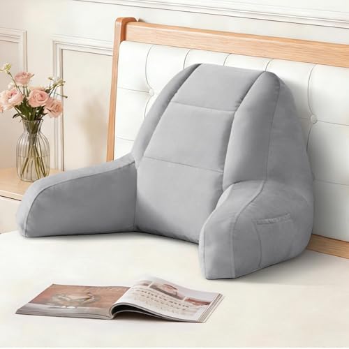 Backrest Pillow for Bed - Ergonomic Reading Pillow with Arms