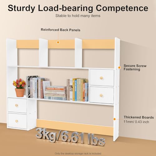 KEARIXM Desk Hutch Top with Cabinet and Drawers for Dorm Office