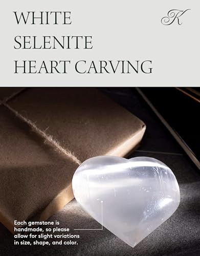 Selenite Heart Worry Stone - Satin Spar Palm Stone for Cleansing & Protection