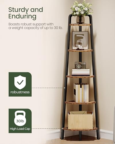 5-Tier Industrial Corner Shelf, 60-Inch Tall Ladder Display Stand