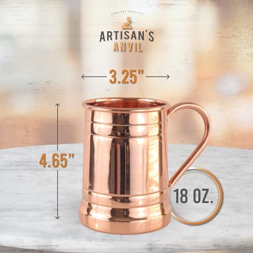 18oz Pure Copper Beer Mug, Handcrafted Unlined Moscow Mule Tankard