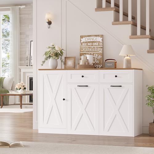 HOSTACK 12.5 Gallon Dual Trash Can Cabinet - White Kitchen Storage
