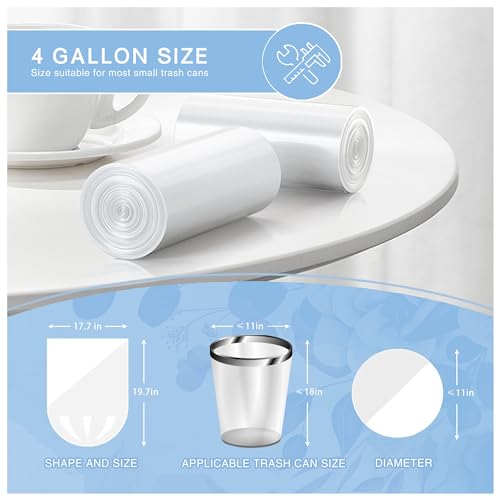 4 Gallon Small Trash Bags - 108 Count Clear Unscented Garbage Can Liners