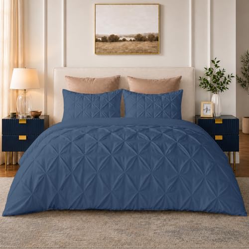 Super King Pinch Pleated Duvet Cover Set - 100% Egyptian Cotton, Medium Blue