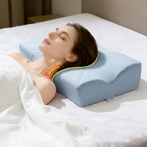 Cervical Neck Pillow for Pain Relief - Ergonomic Memory Foam with Cooling Cover