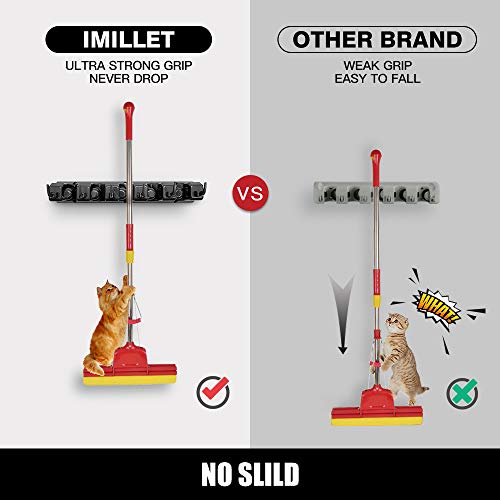 2 Pack Wall Mount Broom and Mop Holder Storage Rack with Hooks