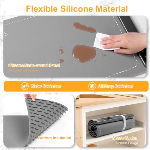 Ntoaujao Large Gray Food Warming Mat 42x15 Inches with Heat-Resistant Pad & 6 Temp Settings