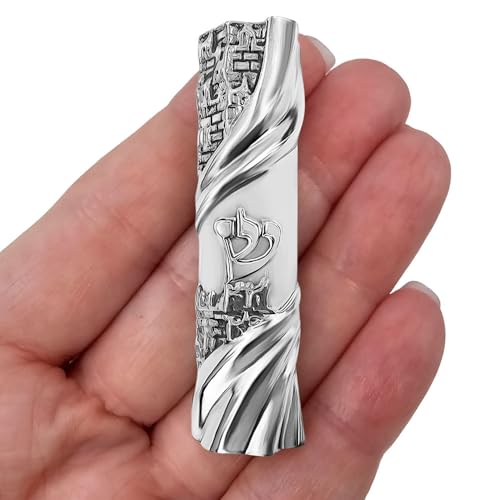 Car Mezuzah with Traveler's Prayer Scroll, Jerusalem Design, 2.2 Inch