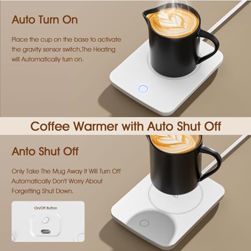 Misby White Coffee Mug Warmer – Auto Shut Off Desk Beverage Heater, Gravity-Induction, Keeps Drinks Warm