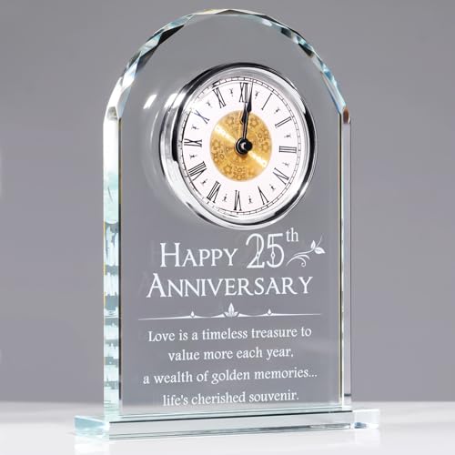 25th Wedding Anniversary Glass Clock Keepsake Gift for Couples