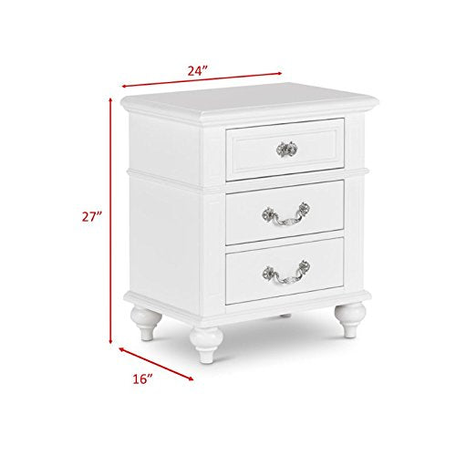 White Nightstand with Crystal Handles and Felt-Lined Drawer