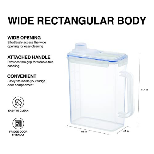 Clear Plastic Water Pitcher with Lid - 1 Gallon BPA-Free Fridge Door Jug