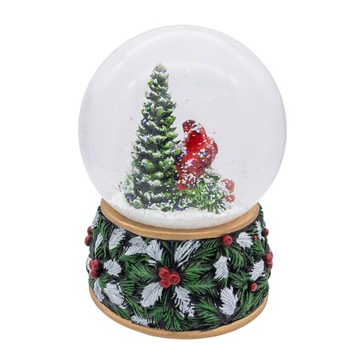 Kurt Adler 100mm Musical Wind-Up Christmas Tree Water Globe with Cardinals