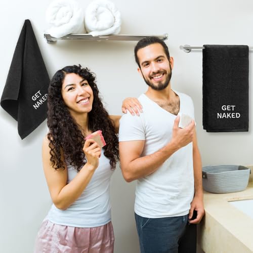 Get Naked Embroidered Hand Towels, 100% Cotton Bathroom Decor, 29 x 13 Inch