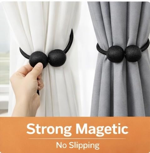 Magnetic Curtain Tiebacks - No-Drill Fabric Wrap Holdbacks, Set of 2