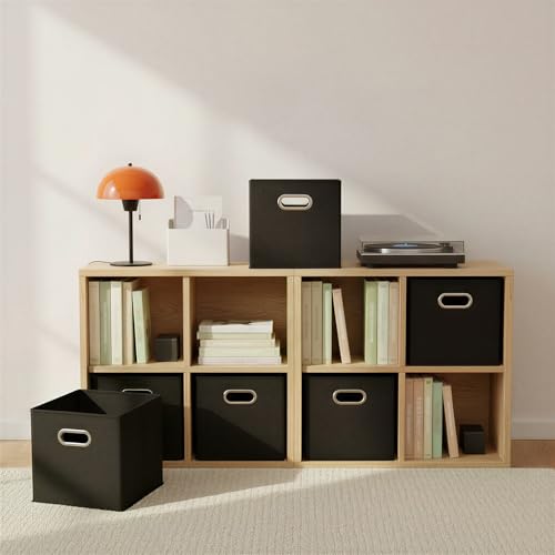 Foldable Fabric Storage Bins 6-Piece Set with Handles, Black