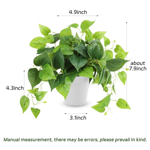 Artificial Pothos Plant in Pot, 7.9-Inch Lifelike Potted Fake Plant