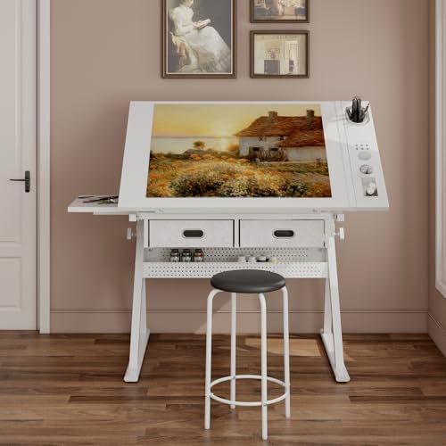 Height Adjustable Drafting Table with Stool - Tilting Art & Craft Desk