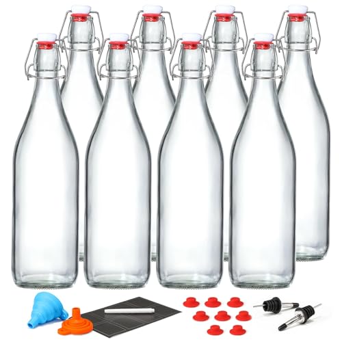8 Pack 33 oz Swing Top Glass Bottles with Airtight Stopper Lids