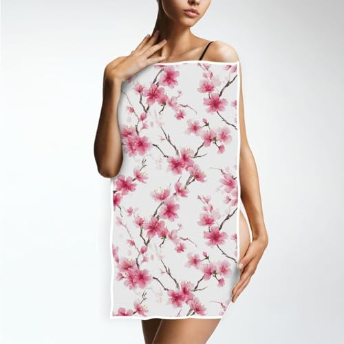 Watercolor Cherry Blossom Hand Towel 16x30, Pink Sakura Floral Bath Towel