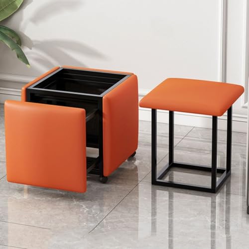 5-in-1 Nesting Cube Ottoman Stool with Swivel Casters, Faux Leather Seating