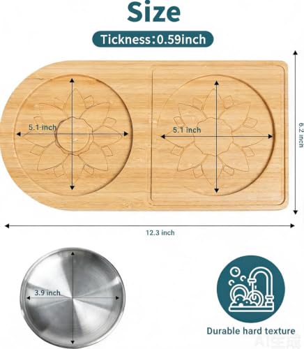 MUGVELL 12.6x6.3 Inch Cocktail Salt Rimmer Set with Dual-Seasoning Stainless Steel & Bamboo Stand