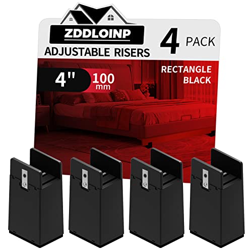 Heavy Duty 4 Inch Bed Risers with Adjustable Screw Clamp - 4 Pack