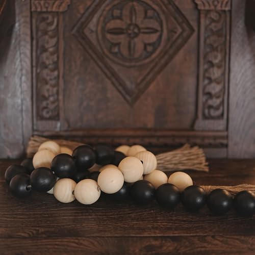 Extra Large Wooden Bead Garland - 41 Inch Farmhouse Decor with Tassels