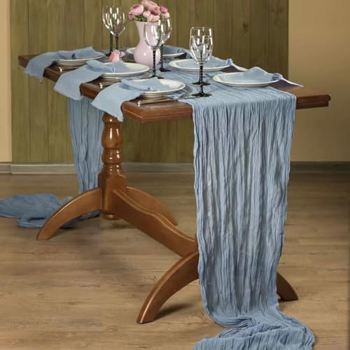 12-Pack Dusty Blue Cheesecloth Table Runners, 20x120 Inch Gauze Table Decor
