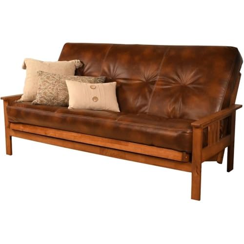Full-Size Faux Leather Futon Mattress - Brown Tufted Innerspring Pad