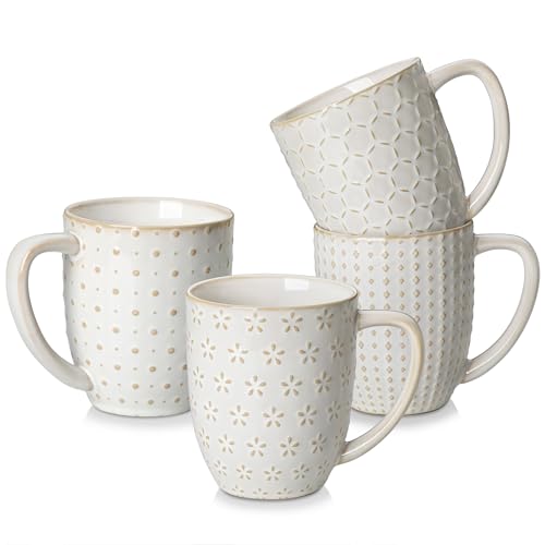 MALACASA 4-Piece Ceramic Coffee Mug Set 16oz Large White Drinkware