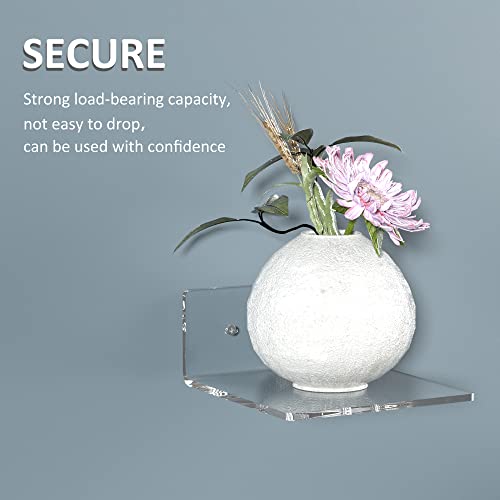 6-Inch Clear Acrylic Floating Wall Shelves - 2 Pack Heavy Duty Display Ledge