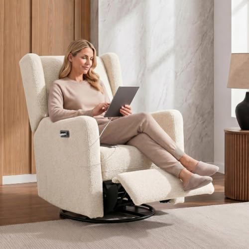 Delta Children Mercer Power Recliner Swivel Glider with USB-C & USB-A - Shell
