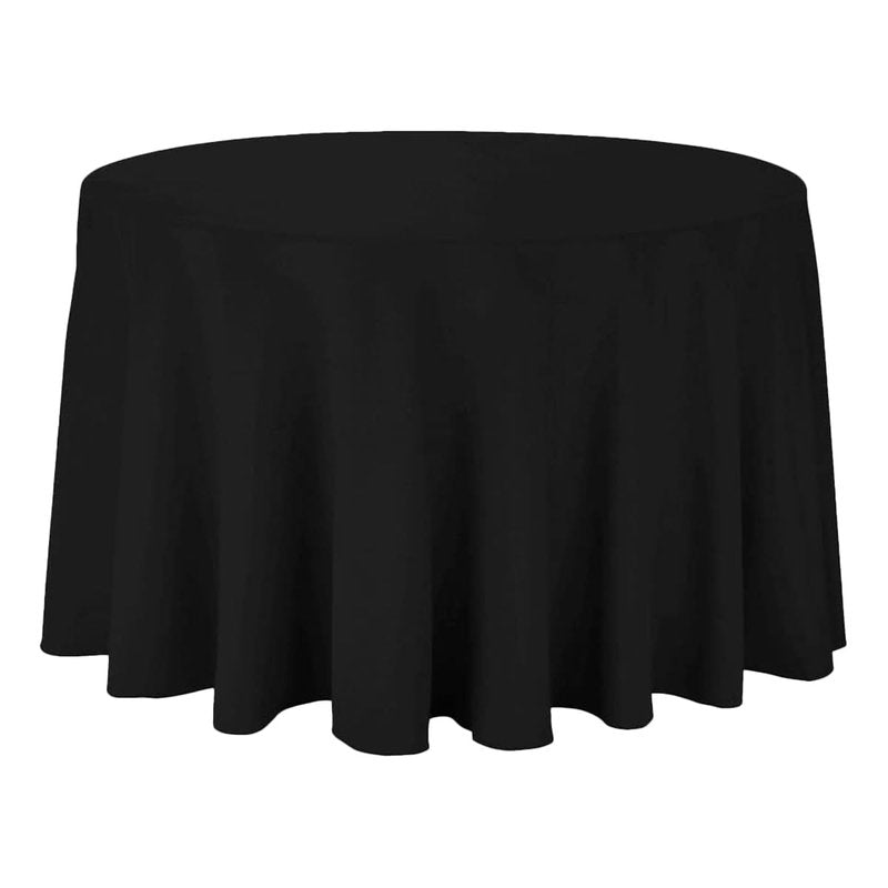 Sparkles Make It Special 5-pcs 120" Inch Round Polyester Cloth Fabric Linen Tablecloth - Wedding Reception Restaurant Banquet Party - Machine Washable - Black