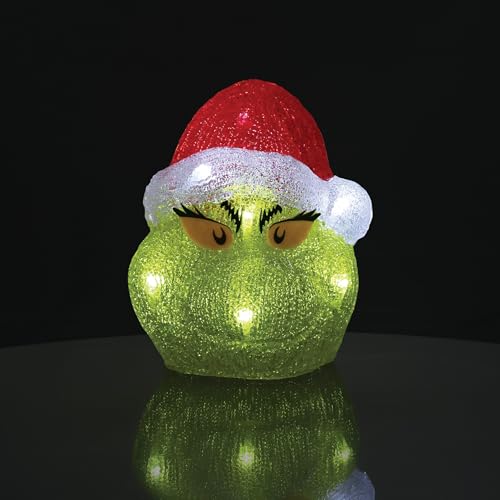 Department 56 Dr. Seuss Grinch Head Lit Figurine, 7.7 Inch Christmas Decor