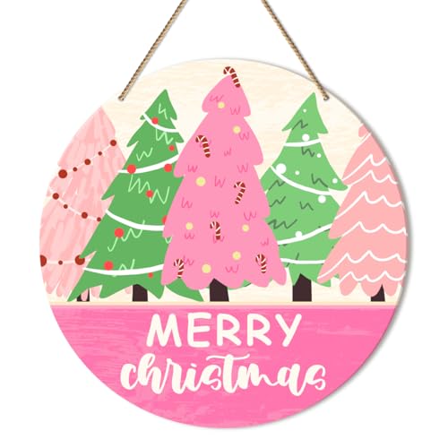 ZODGMED P6 Christmas Merry Christmas Sign for Front Door Porch Home Decor, 10.2x10.2 Inch Wooden Hanging Holiday Sign