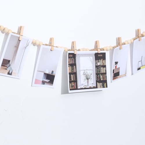 Boho Wooden Bead Hanging Photo Display Garland with 30 Clips and 24 Pegs