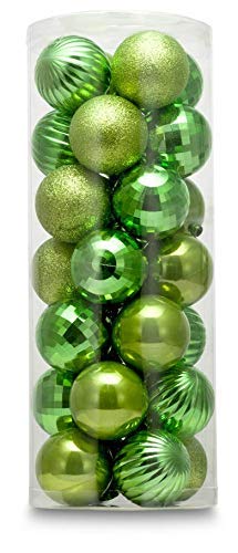28pcs Shatterproof Christmas Ornaments in Lime Green - 4 Finishes, 2.36" Regular Size