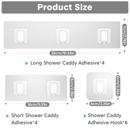 14-Pack Adhesive Shower Caddy Replacement Hooks, Waterproof Wall Strips