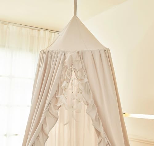 Ruffled Bed Canopy for Girls - Hanging Dome Princess Curtain & Play Tent (Ivory)