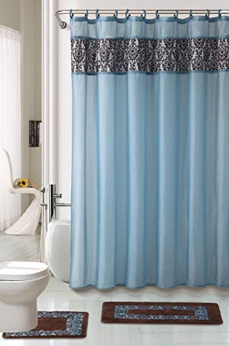 19-Piece Flocking Bathroom Accessory Set with Shower Curtain & Rugs