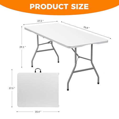 6ft Heavy Duty Folding Table - Portable Fold-in-Half Utility Table