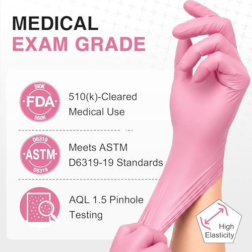 Pink Nitrile Exam Gloves - 4 Mil Powder-Free & Latex-Free Disposable