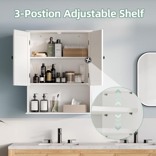 Wall Mounted Bathroom Storage Cabinet with Adjustable Shelf, 30-Inch White
