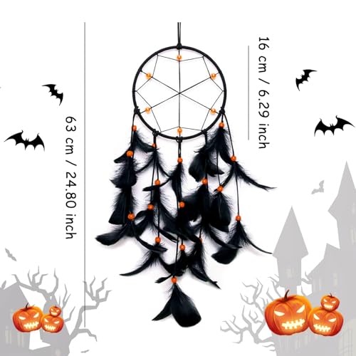 Handmade Black Dream Catcher Wall Decor with Feathers and Beads, 63.5cm