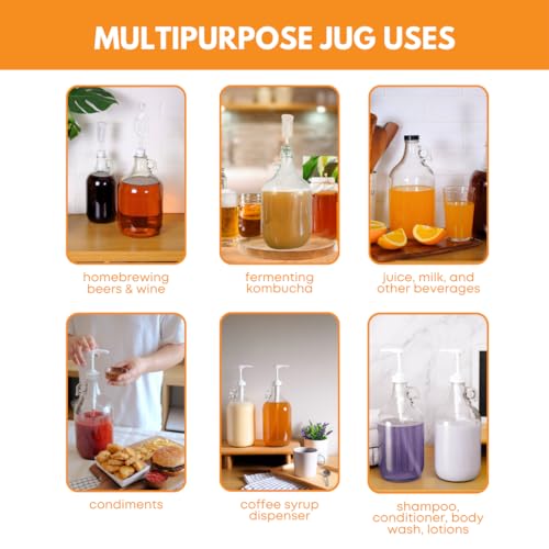 1 Gallon Glass Jugs with Polyseal Caps - 4 Pack, Clear Storage Containers